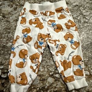 Moschino White and Brown Teddy Bear Print Kids Casual Bottoms